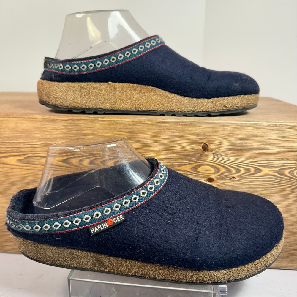Haflinger Gz Classic Grizzly Slipper Clogs Wool Blue Womens 40 US 9 Cozy Cabin